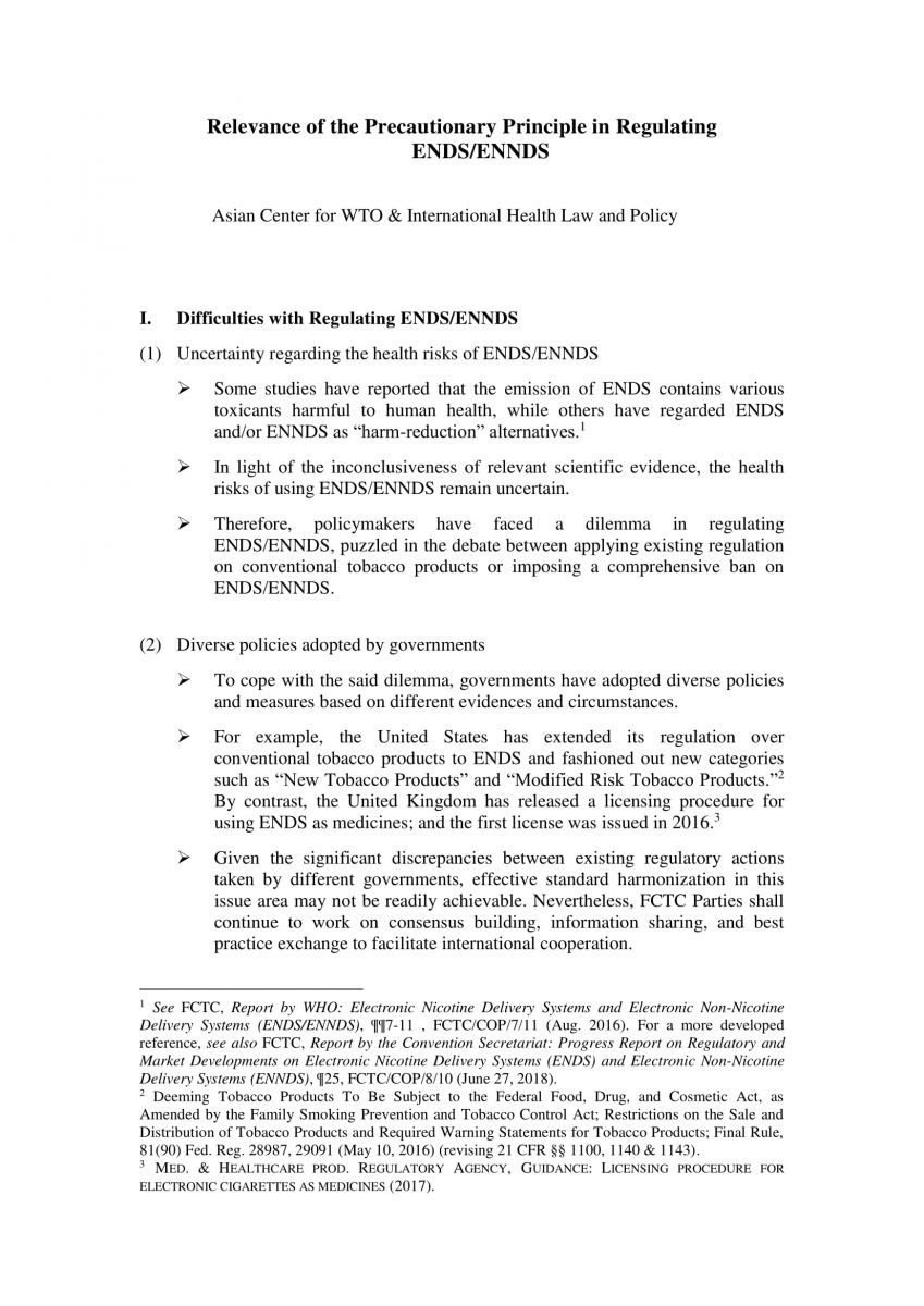2018 Relevance of the Precautionary Principle in Regulating ENDS/ENNDS